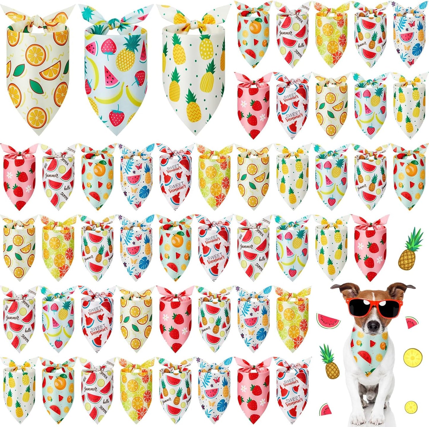Weewooday 50 Pcs Fruit Dog Bandanas Bulk for Dogs Soft Bibs Adjustable Triangle pet Bandana for Small Medium Large Costume(Fruits Pattern, 19.7 x 13.8 x 13.8 Inch)