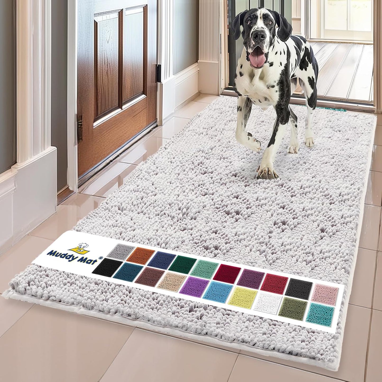 Muddy Mat® Shown on TV – Super Absorbent Door Mat Indoor, Microfiber Quick Dry Chenille Entryway Rug, Non-Slip Front Door Mat, Indoor Mats for Entryway, Machine Washable Pet Rug, White 36"x60"