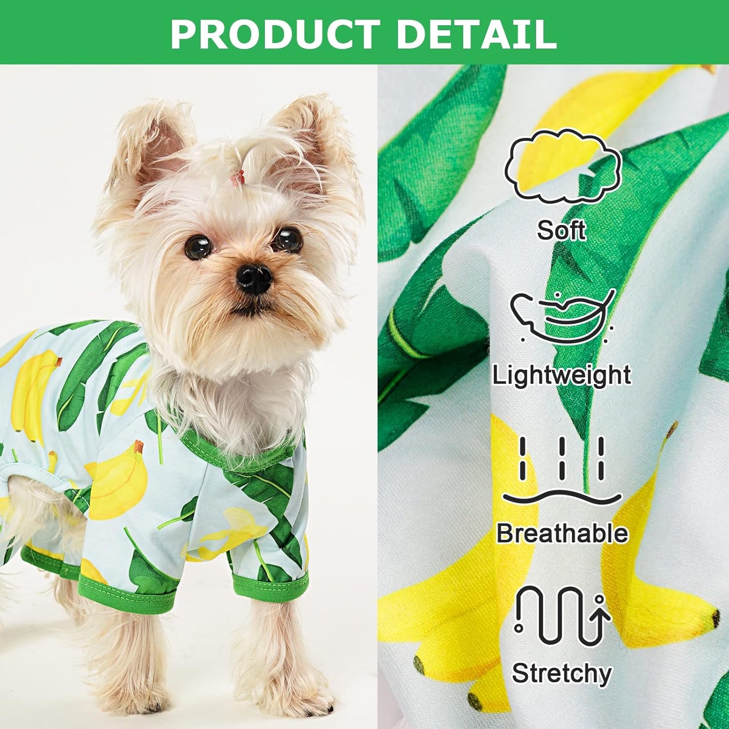 Dog Pajamas Pjs Spring Summer Dog Clothes for Small Dogs Girl - Boy - Medium Size Dogs, Soft Stretchy Puppy Clothes Doggie Onesies Cat Pet Jammies Outfit (Banana, X-Large)