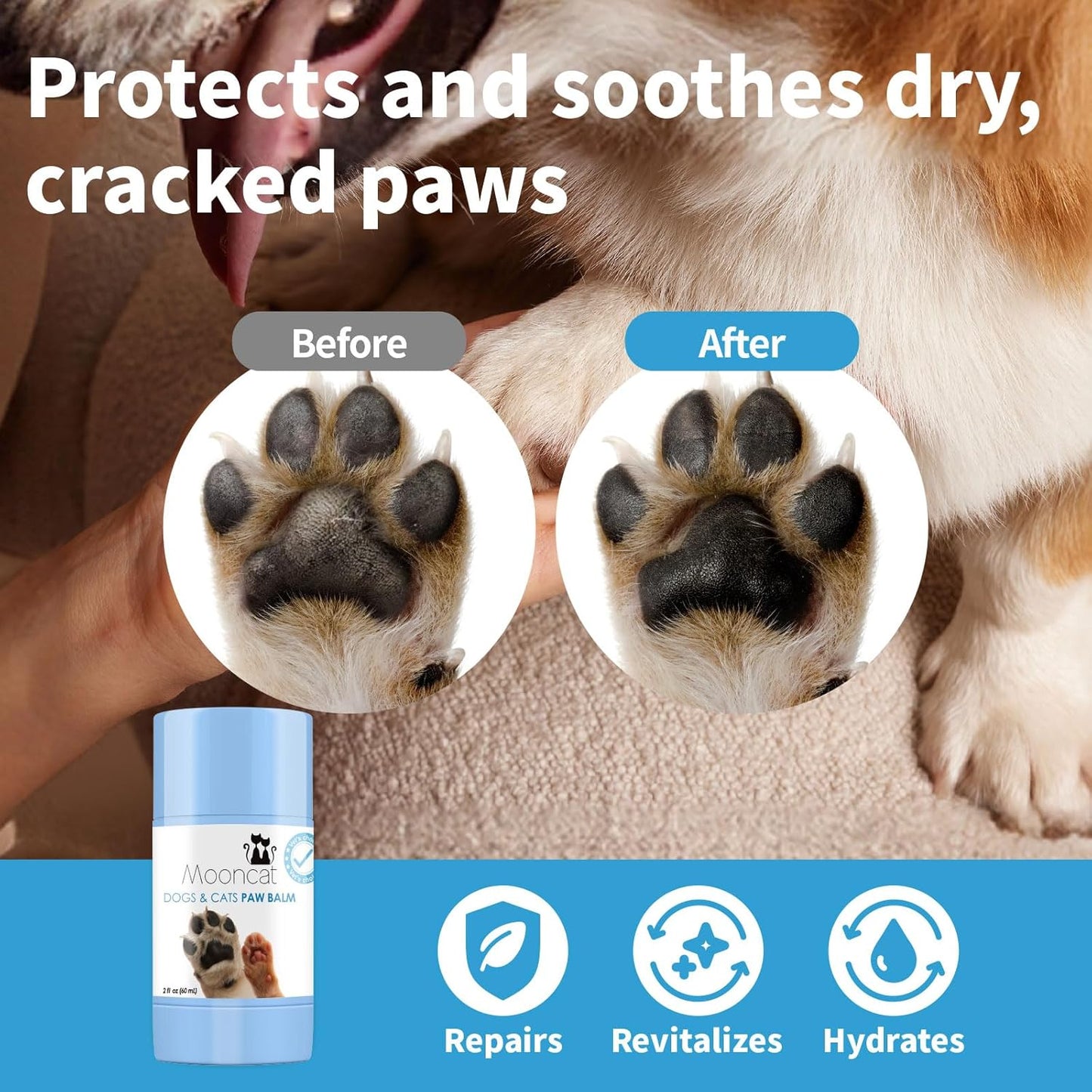 Mooncat Cat Paw Balm – Cat-Specific Paw & Nose Moisturizer for Dry Cracked Pads, Fast Absorbing Lick Safe Natural Botanical Care, Non Greasy Fragrance Free Protection & Repair - 2oz (60ml)