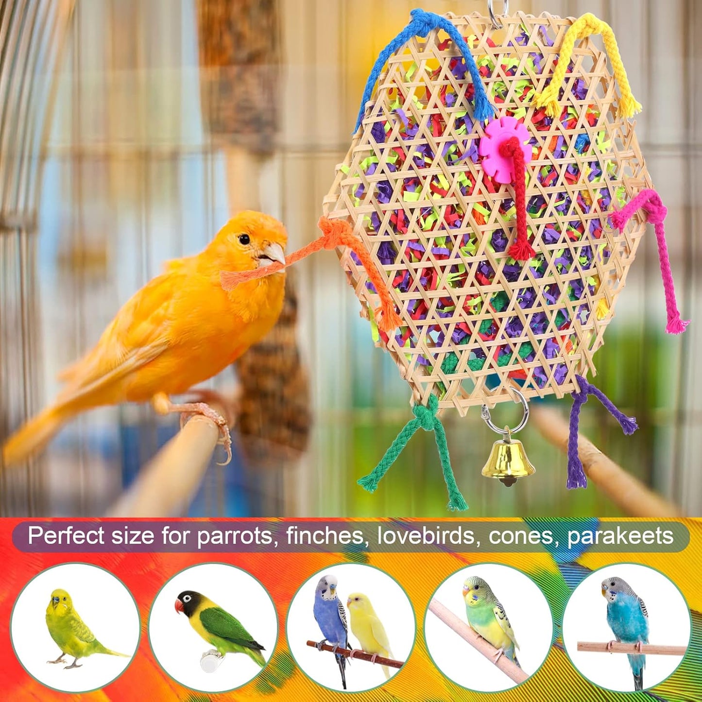Bird Parrot Toys，2 Pack Bird Hanging Foraging Shredder Toys for Small Medium Small Bird Conure Cockatiel Parrotlet Lovebird Budgie