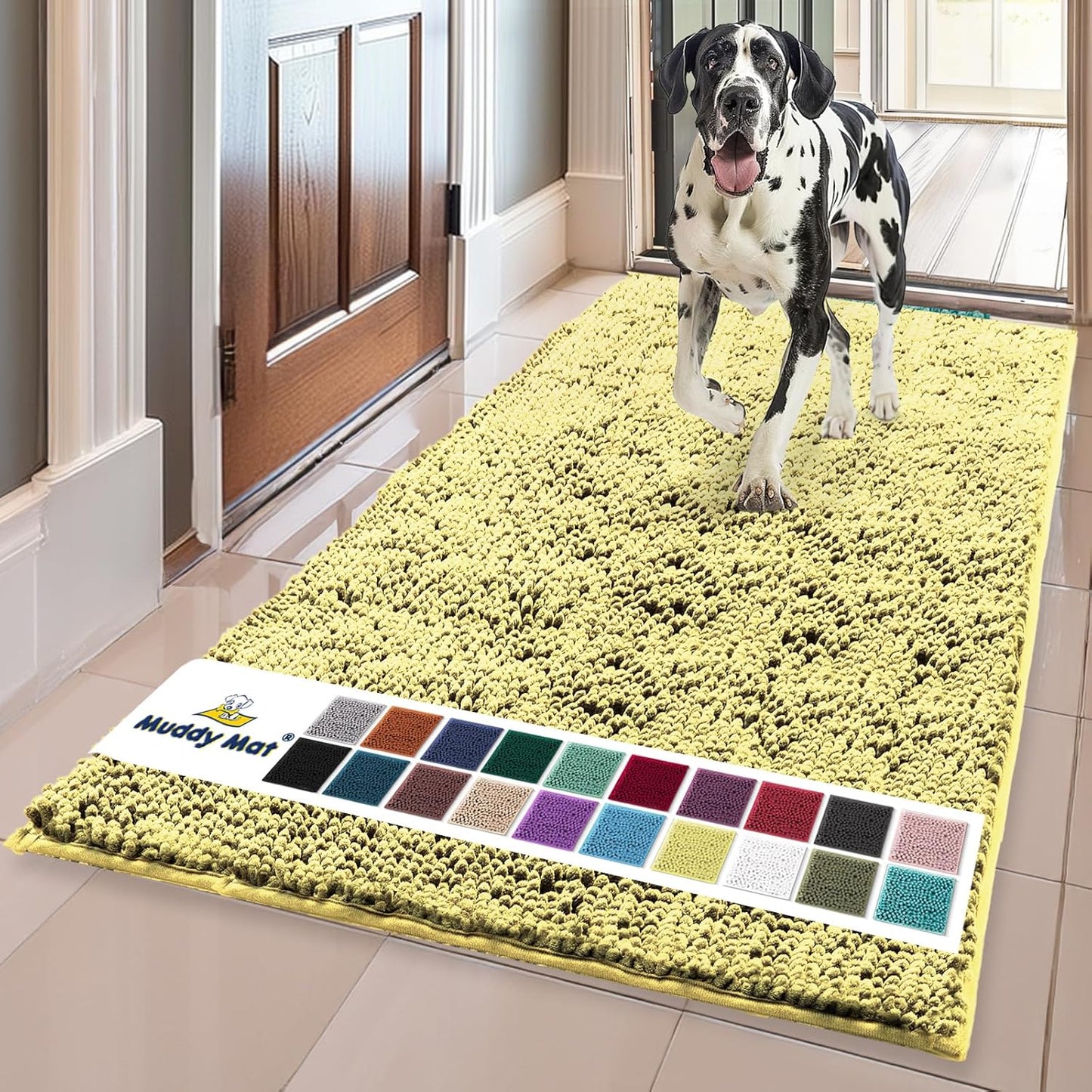 Muddy Mat® Shown on TV – Super Absorbent Door Mat Indoor, Microfiber Quick Dry Chenille Entryway Rug, Non-Slip Front Door Mat, Indoor Mats for Entryway, Machine Washable Pet Rug, Yellow 36"x60"