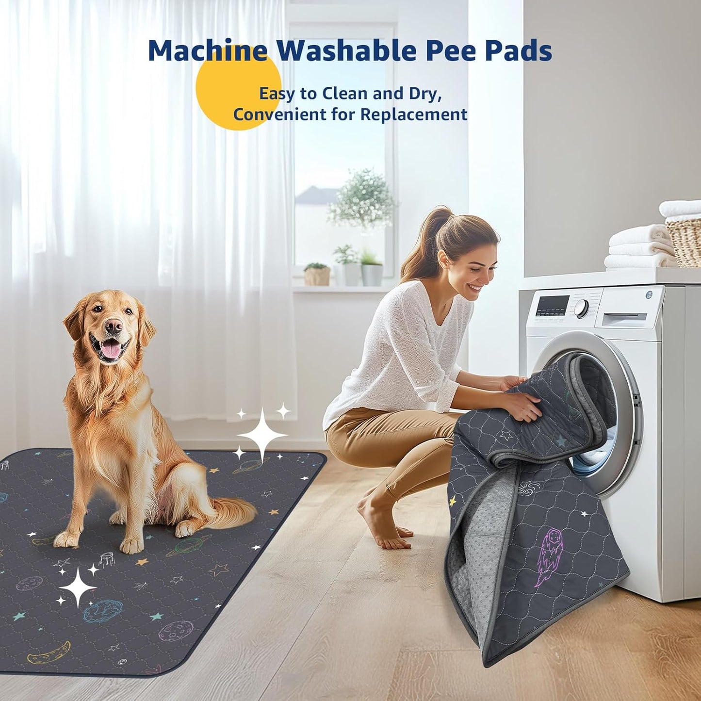 LOOBANI Washable Pee Pads for Dogs: Large Dog Pee Pad Reusable 65" x 48", Absorbent Pet Whelping Pads, Waterproof and Non-Slip Dog Training Mats for Crate, Playpen, Floor, Sofa, Cage, Grey