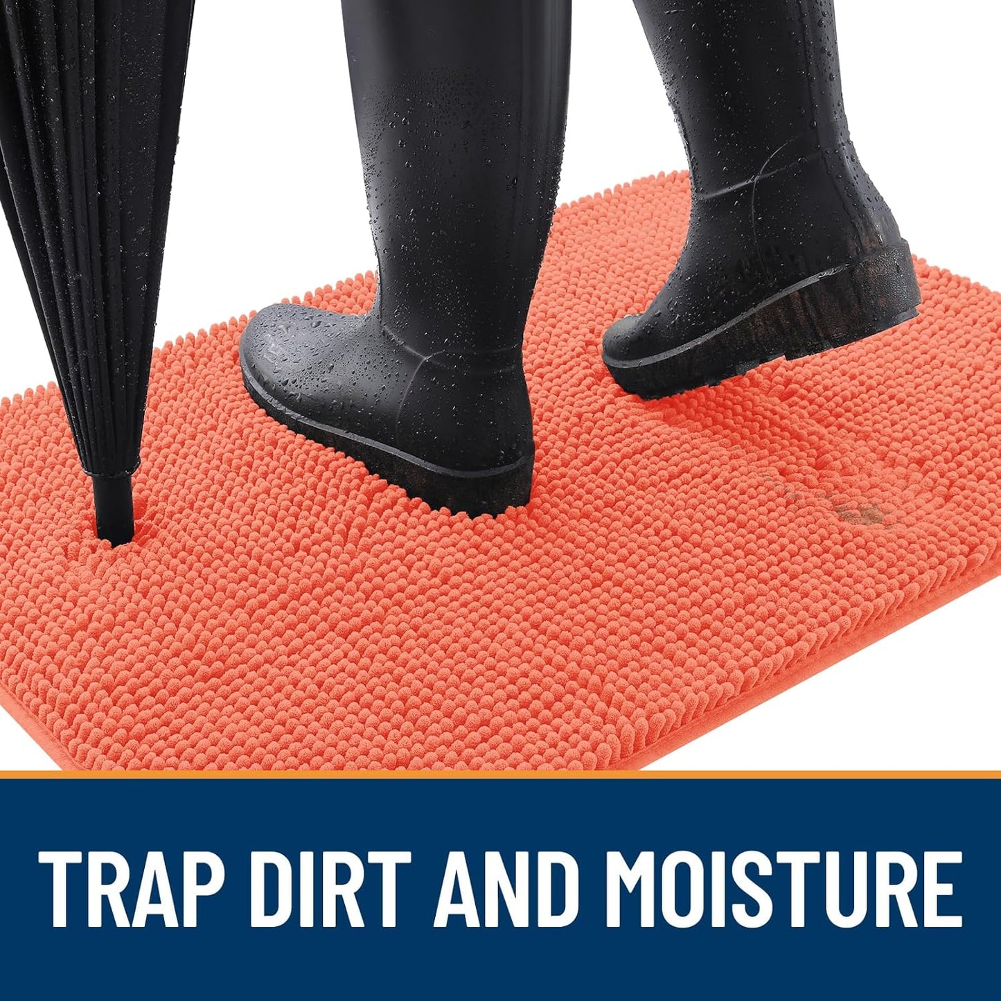 OLANLY Dog Door Mat for Muddy Paws 70x24, Absorbs Moisture and Dirt, Absorbent Non-Slip Washable Doormat, Quick Dry Chenille Mud Mat for Dogs, Entry Indoor Entryway Carpet for Inside Floor, Coral