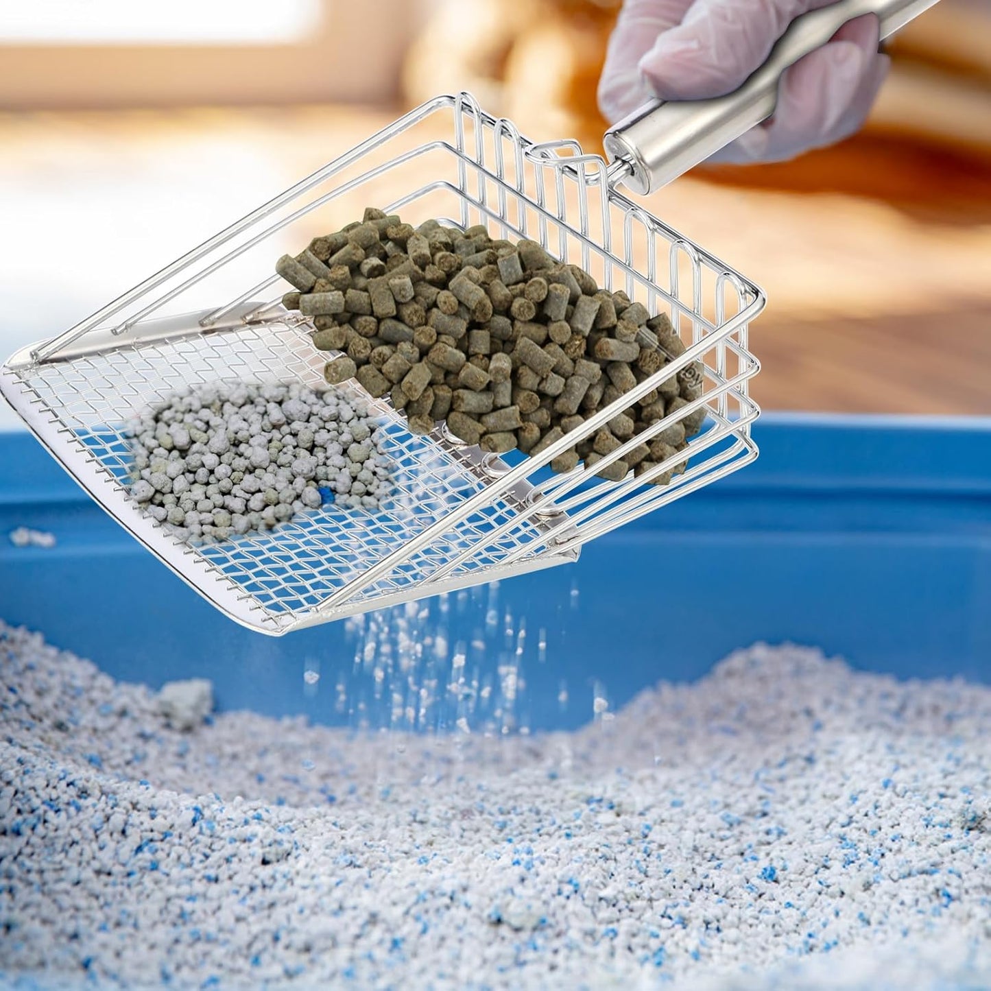 Cat Litter Scoop, Metal Scooper, Deep Shovel, Ergonomic Handle, Kitten Poop Sifting, Durable, Heavy Duty Speed Sifter, for Litter Box （Silvery-Gray）