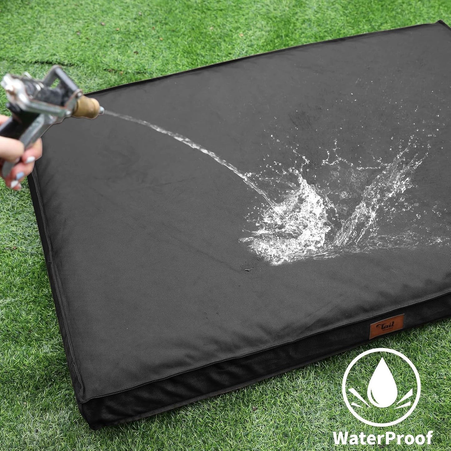 Outdoor Large Dog Bed, Waterproof Dog Bed for Large Dogs, Egg Crate Foam Pet Bed with Removable Washable Oxford Cooling Cover, Black