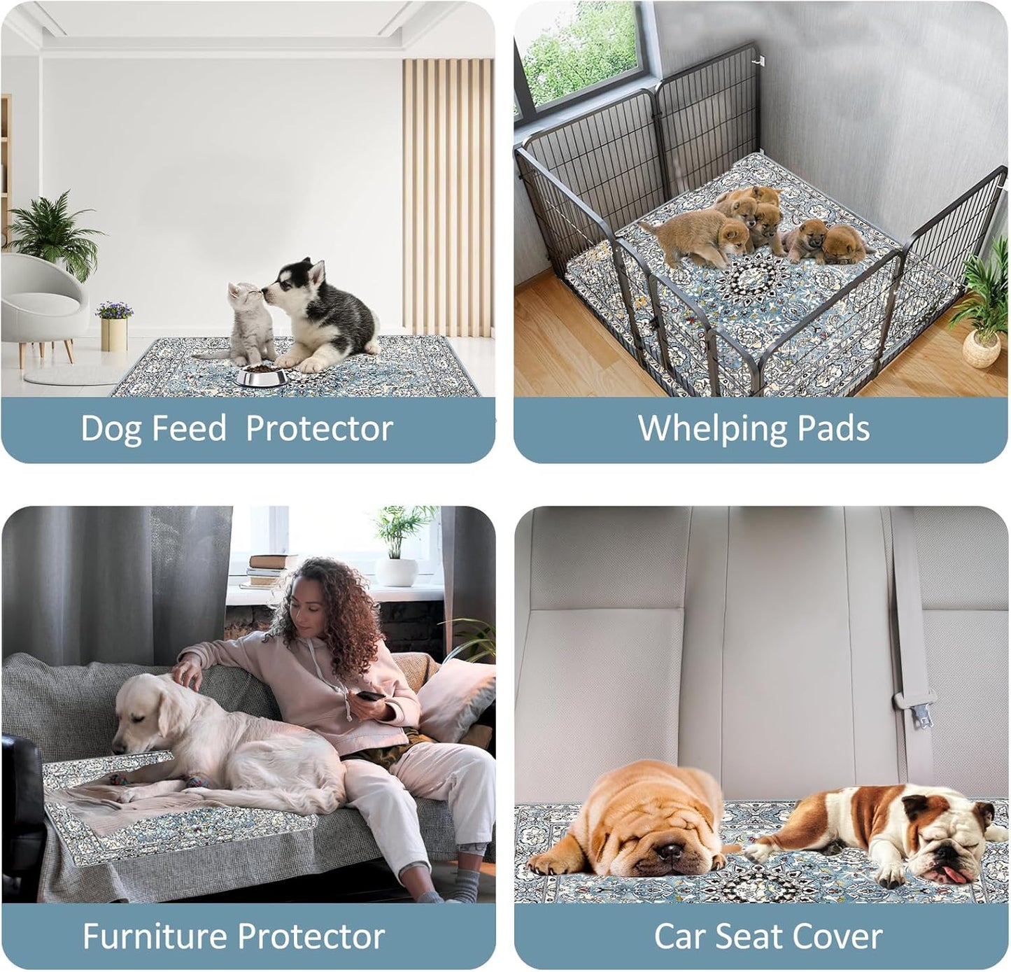 Washable Pee Pads for Dogs, (2 Pack, 36"x42") Upgrade Reusable Puppy Pads with Non-Slip Rug Pad, Super Thickening Absorbent Leakproof Dog Traning Pads Whelping Pad for Dogs, Doggie(Blue-2)