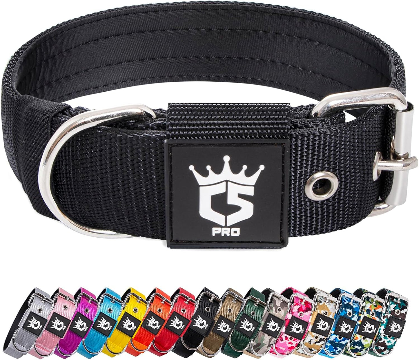 TSPRO Tactical Dog Collar 1.5 Inch Wide Thick Dog Collars with Heavy Duty Metal Buckle, Durable, Strong, Adjustable for Medium to Large Dogs (Black M)