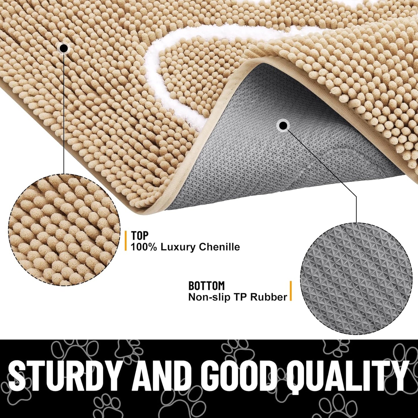 Smiry Dog Door Mat for Muddy Paws, Absorbent Dirt Trapper Non Slip Quick Dry Washable Chenille Mat for Mud Dogs, Entry Rug for Indoor and Outdoor (70x24 Inches, Beige)