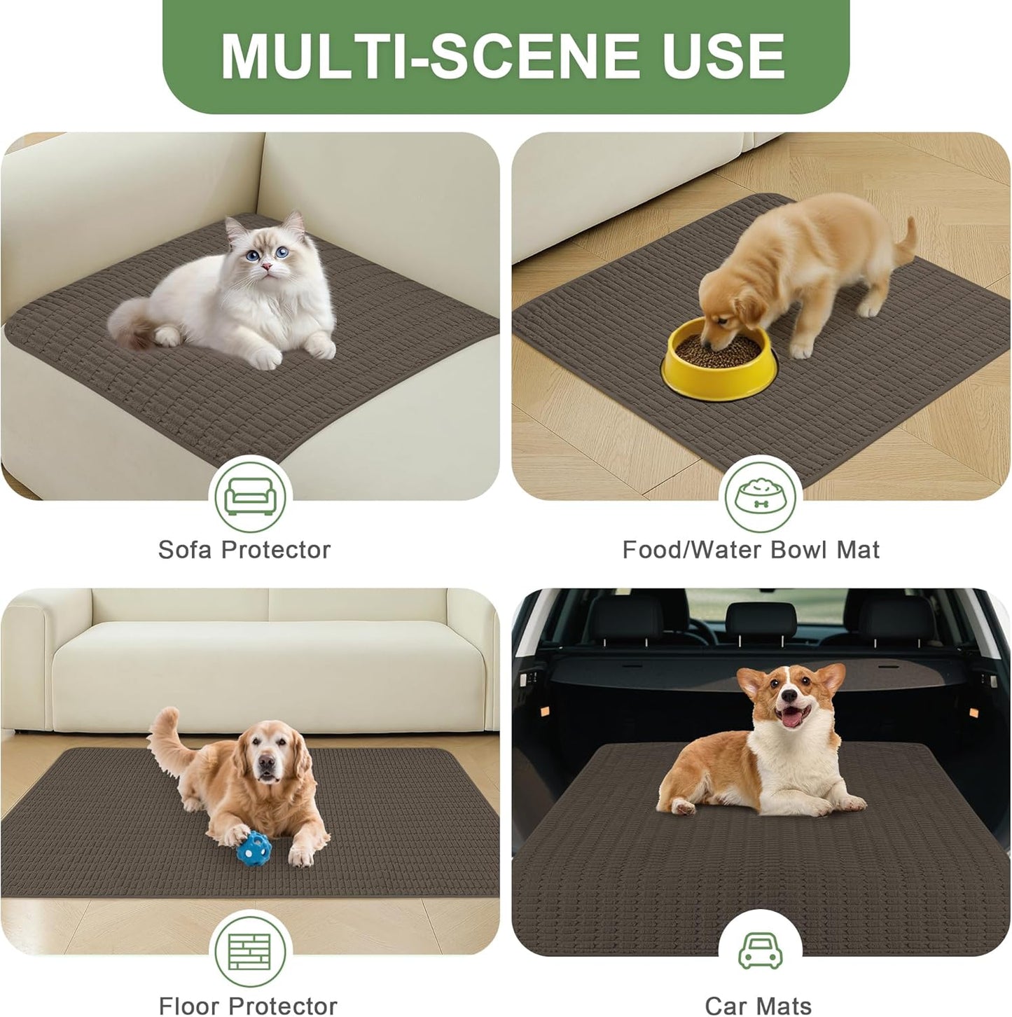 Washable Pee Pads for Dogs, 2 Pack Reusable Puppy Pads Dog Pads, Non-Slip Dog Pee Pads, Leakproof Pet Pee Pads Wee Wee Pads for Dogs. (Coffee, 24"x36"(Pack of 2))