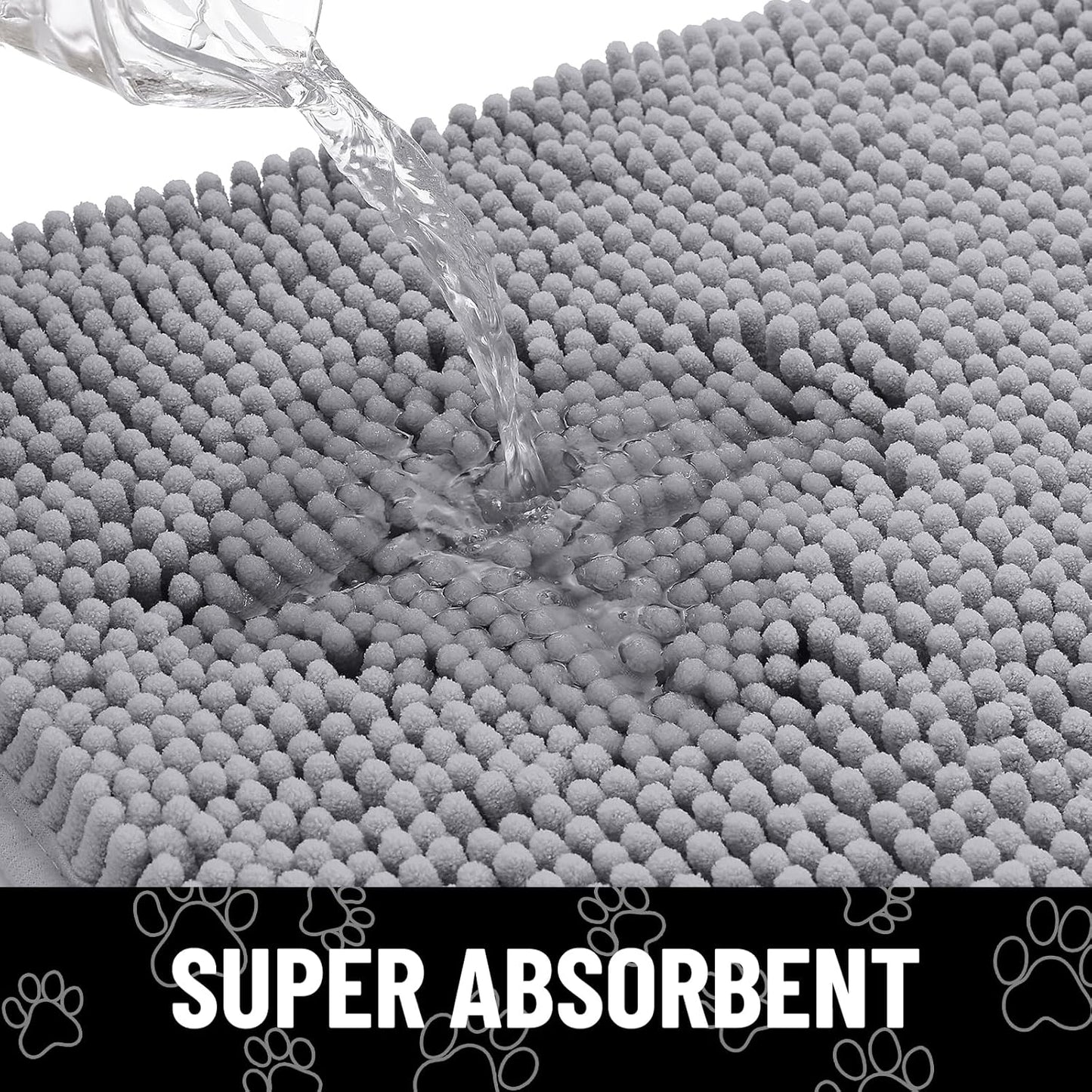 Smiry Dog Door Mat for Muddy Paws, Absorbent Dirt Trapper Non Slip Quick Dry Washable Chenille Mat for Mud Dogs, Entry Rug for Indoor and Outdoor (30x20 Inches, Grey and White)