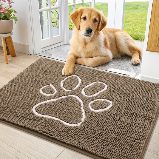 Smiry Dog Door Mat for Muddy Paws, Absorbent Dirt Trapper Non Slip Quick Dry Washable Chenille Mat for Mud Dogs, Entry Rug for Indoor and Outdoor (36x24 Inches, Camel)