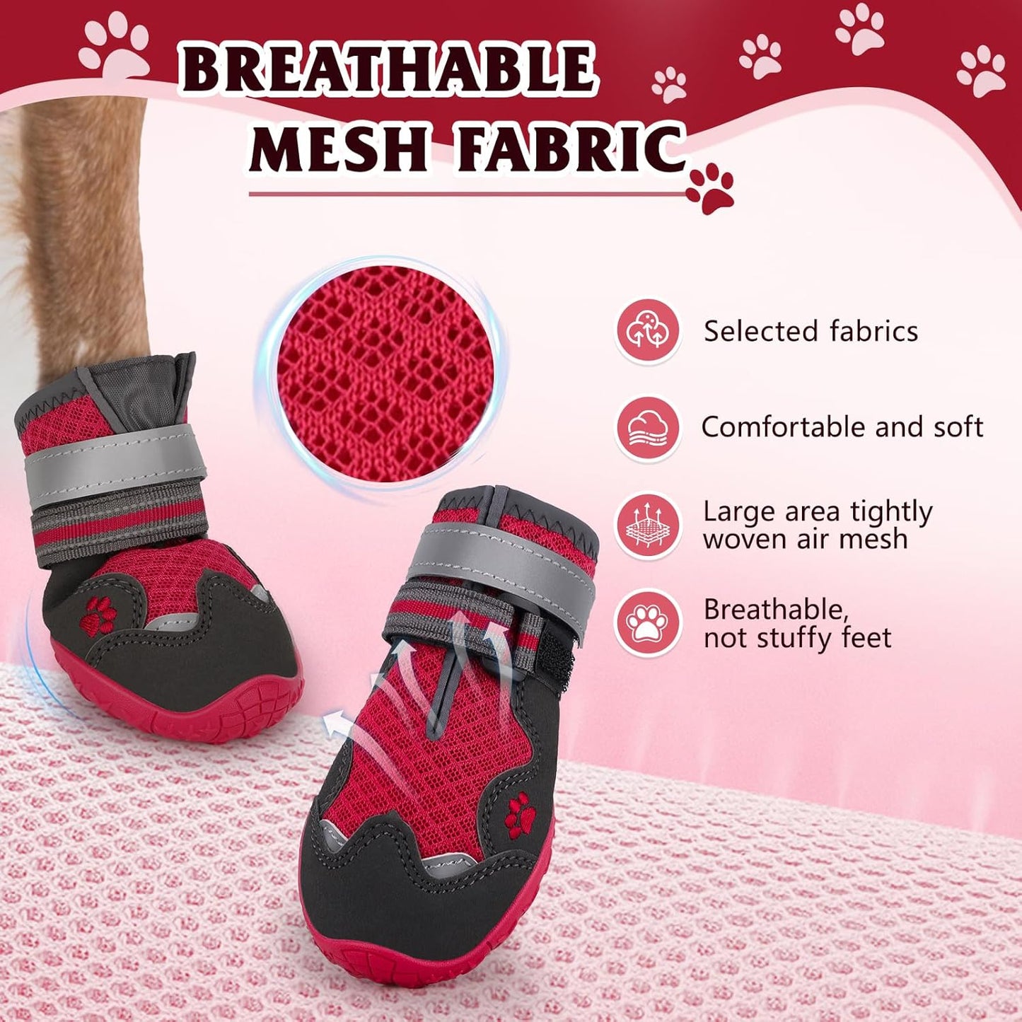 Dog Shoes for Large Medium Small Dog, Mesh Breathable Dog Shoes for Hot Pavement, Anti-Slip Dogs Boots Paw Protectors with Reflective for Outdoor Walking Indoor Hardfloors (Size 5)