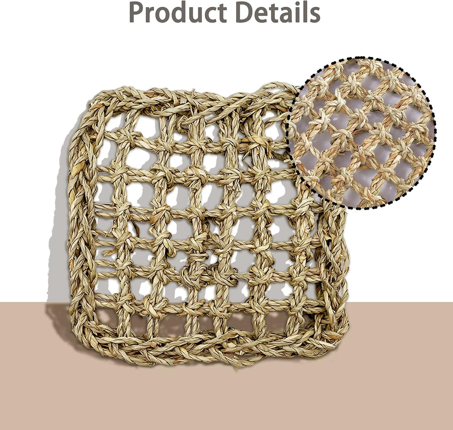 BNOSDM Bird Seagrass Mat, 3 PCS 7.1 x 7.1 Inches Parrot Natural Seagrass Woven Bird Net Hammock Mat, Parakeet Climbing Rope Ladder Chew Toys Hut Hideout for Lovebird Cockatiel Conure Budgie