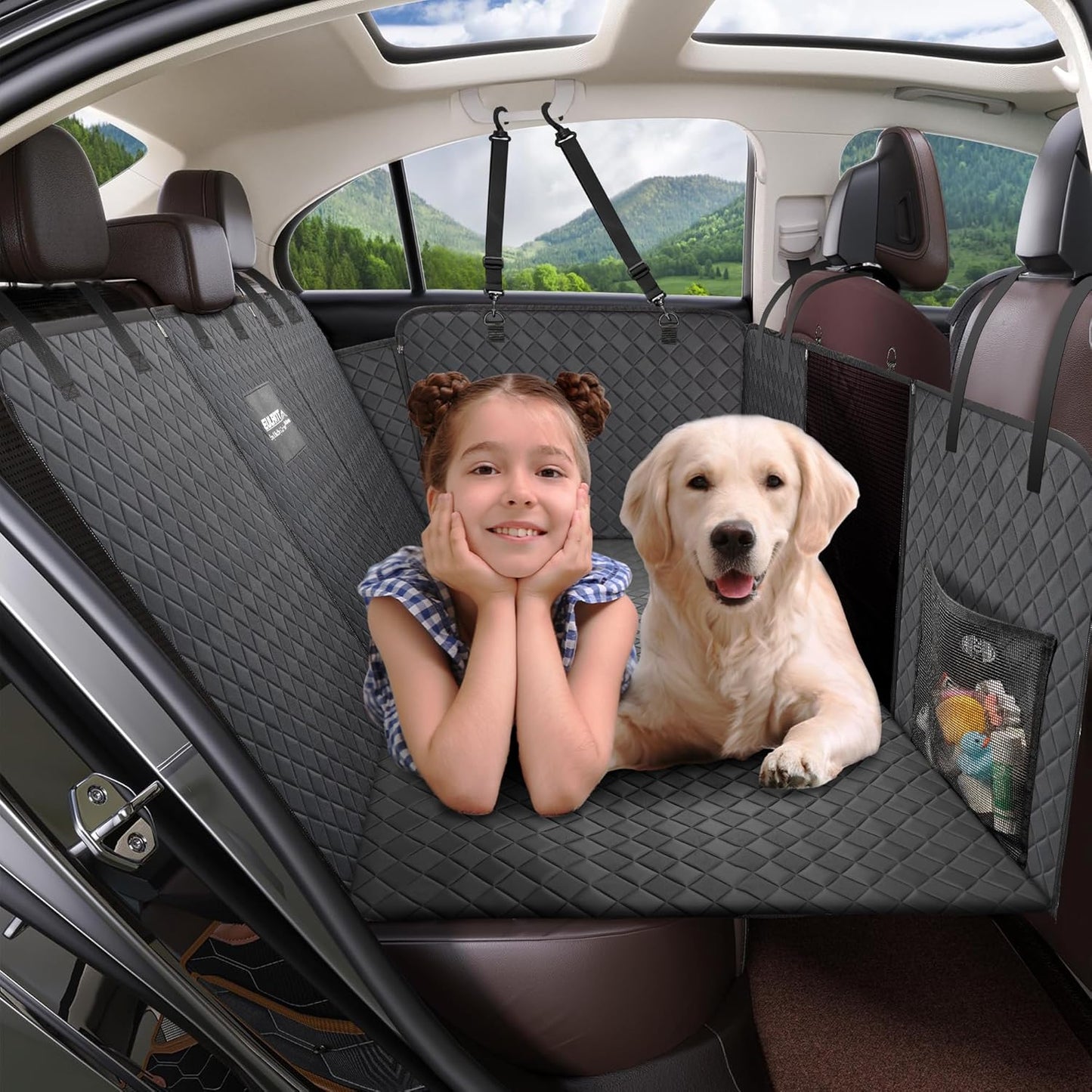 Back Seat Extender for Dogs,Waterproof Dog Car Seat Cover Protector with Mesh Window,Large Space Hammock for Car SUV Truck Dog Travel