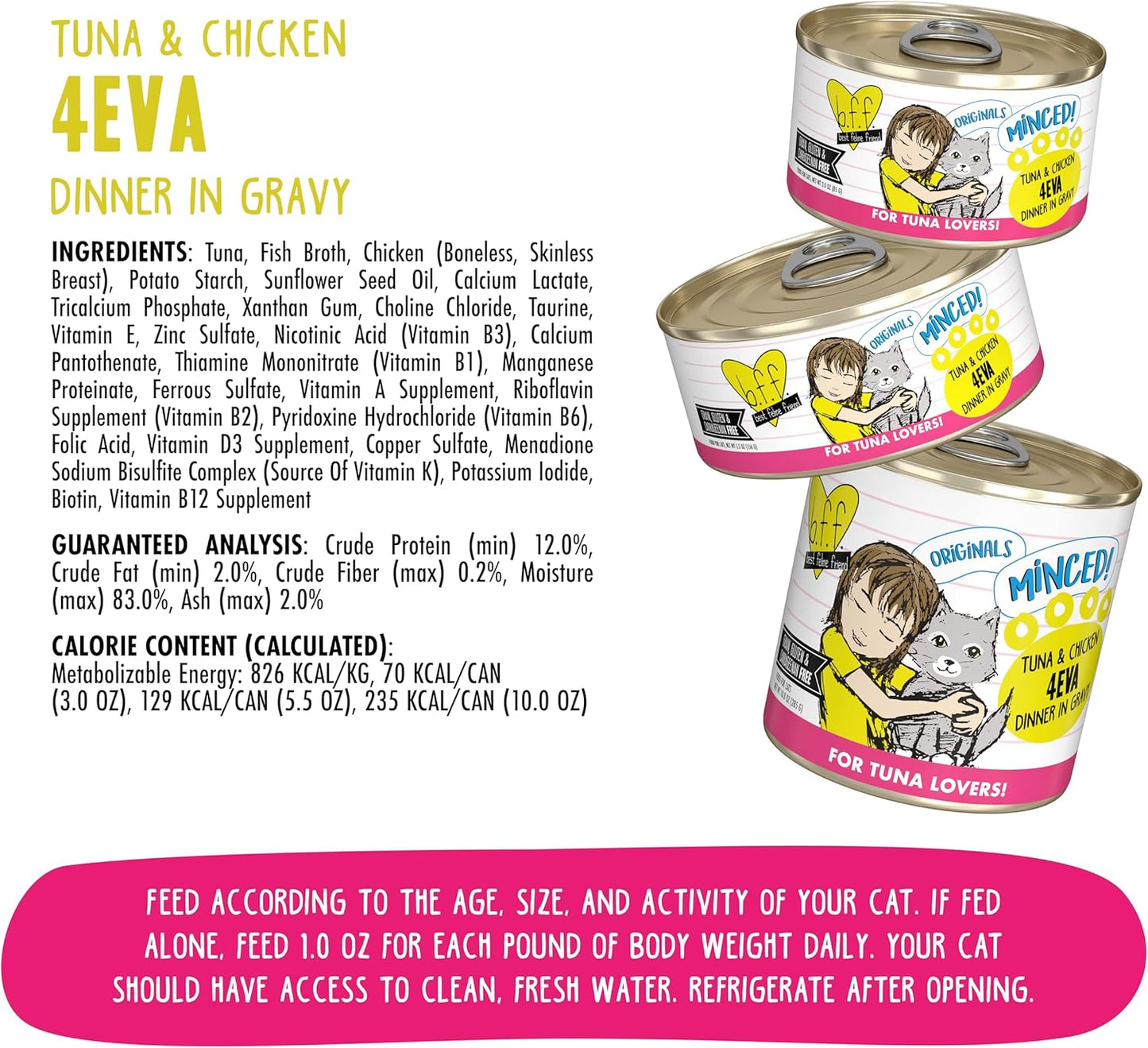 Weruva BFF Minced Natural Wet Cat Food, Tuna and Chicken 4 Eva in Gravy, 10oz Can, Pack of 12
