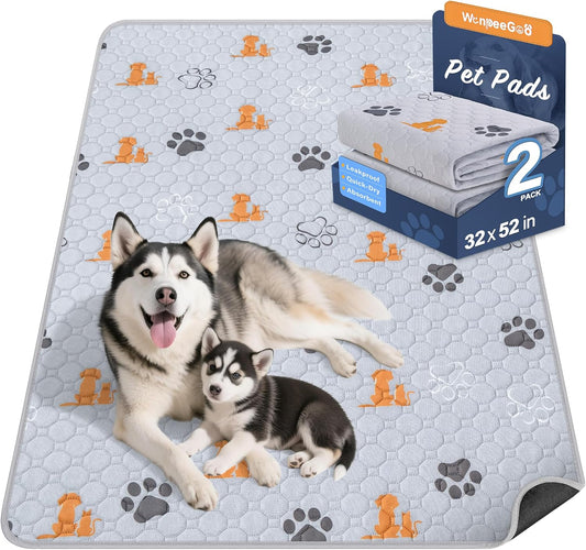 Washable Pee Pads for Dogs, 2 Pack Absorbent Reusable Training Dog Pads Pet Puppy Pads, Non-Slip Potty Pads for Whelping, Playpen, Crate, Bed, Orange, 32"x52"