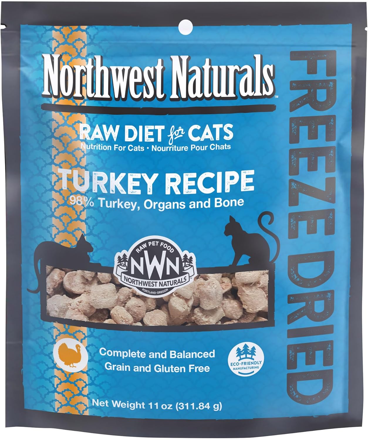 Northwest Naturals Freeze-Dried Turkey Cat & Kitten Food – Bite-Sized Nibbles – Healthy, Limited, Human-Grade Ingredients, All-Natural, High-Protein Raw Diet – Complete & Balanced, Made in USA, 11 oz