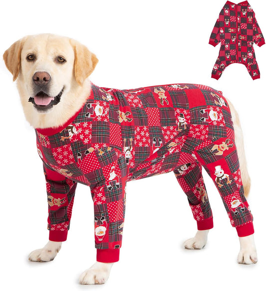 Yeapeeto Dog Onesie Surgery Recovery Suit for Large Medium Bodysuit Dogs Pajamas PJS Full Body for Shedding, Prevent Licking, Wound Protection, Cone Alternative… (Xmas Red, 2XL)