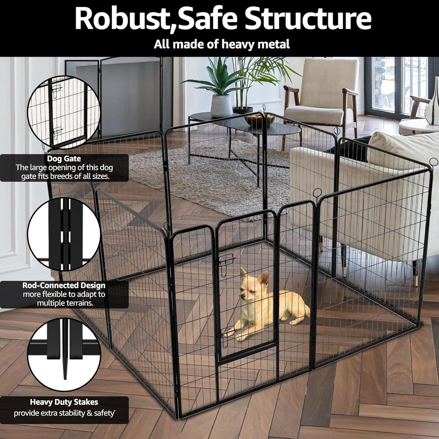 PJYuCien Dog Playpen Plus Storage Bag, 32" H 8 Panels Puppy Pen with Square Bottom & Top Cover, Heavy Duty Dog Fence for Camping