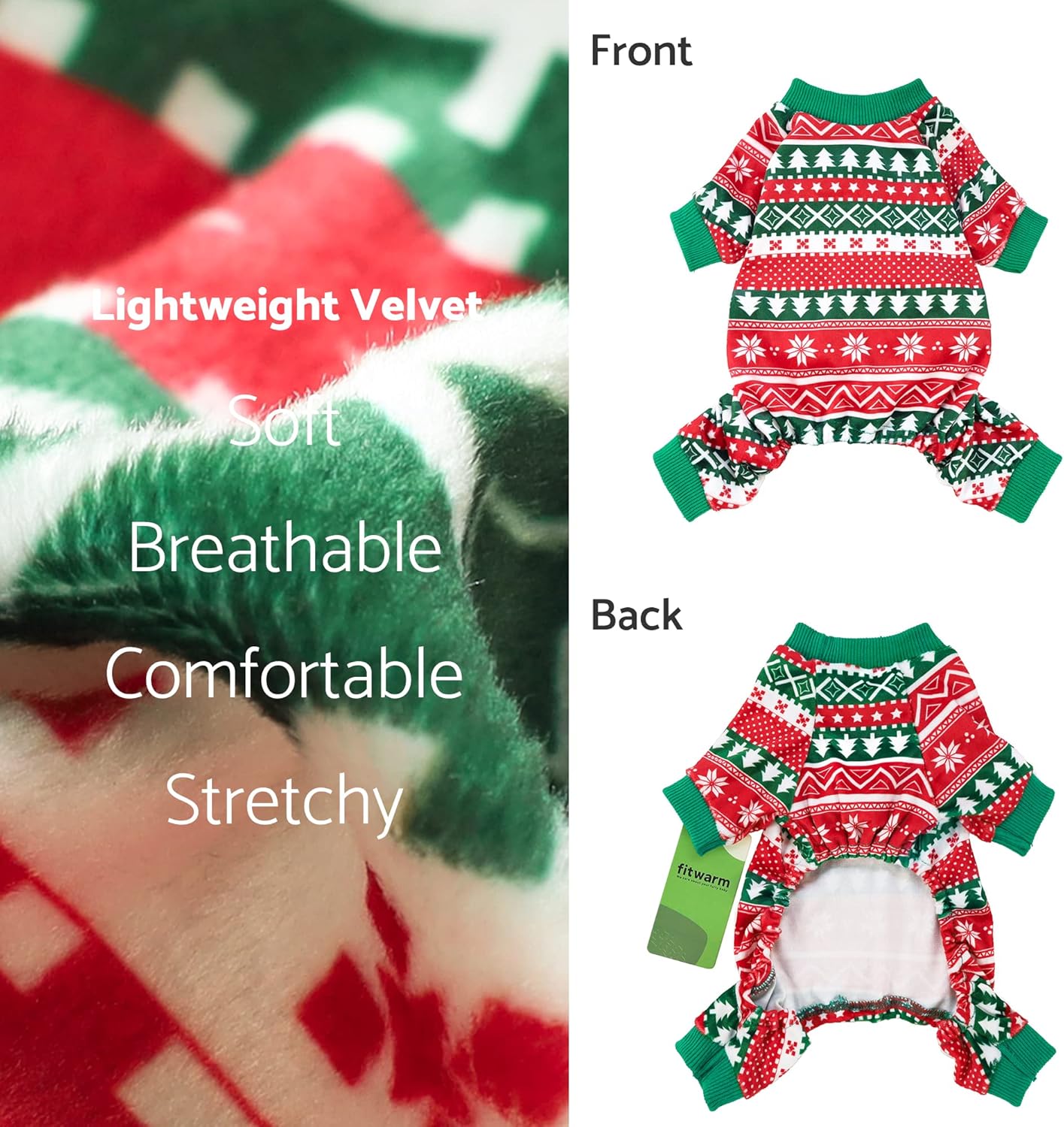 Fitwarm Dog Christmas Outfit, Holiday Pet Clothes for Small Dogs Boy Girl, Festive Pajamas with Feet, Puppy Onesie, Red, Green, XXL