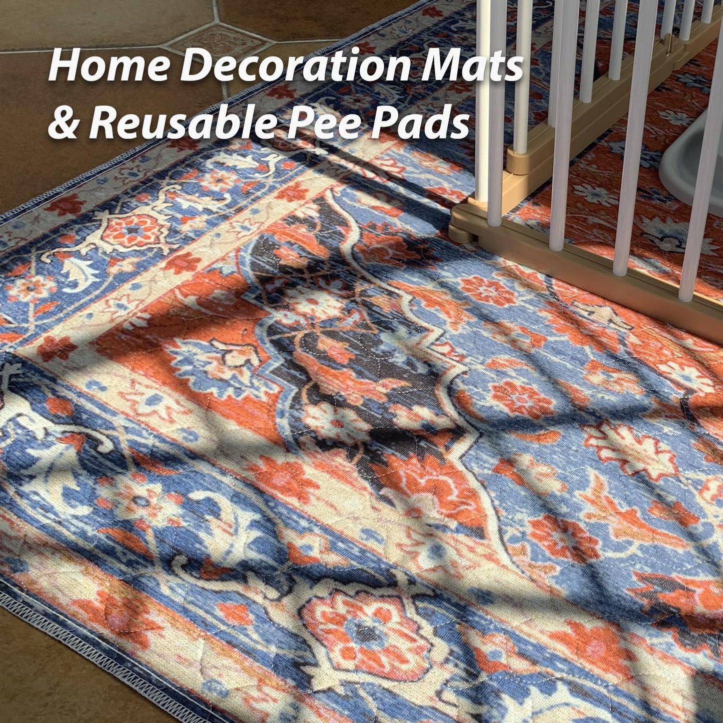 nunubaby Washable Pee Pads for Dogs, Stylish, Non-Slip and Leak-Proof Pee Pads. Reusable Potty Pads for Dogs for Crates and Floors.(Red/Floral, 54" x54")