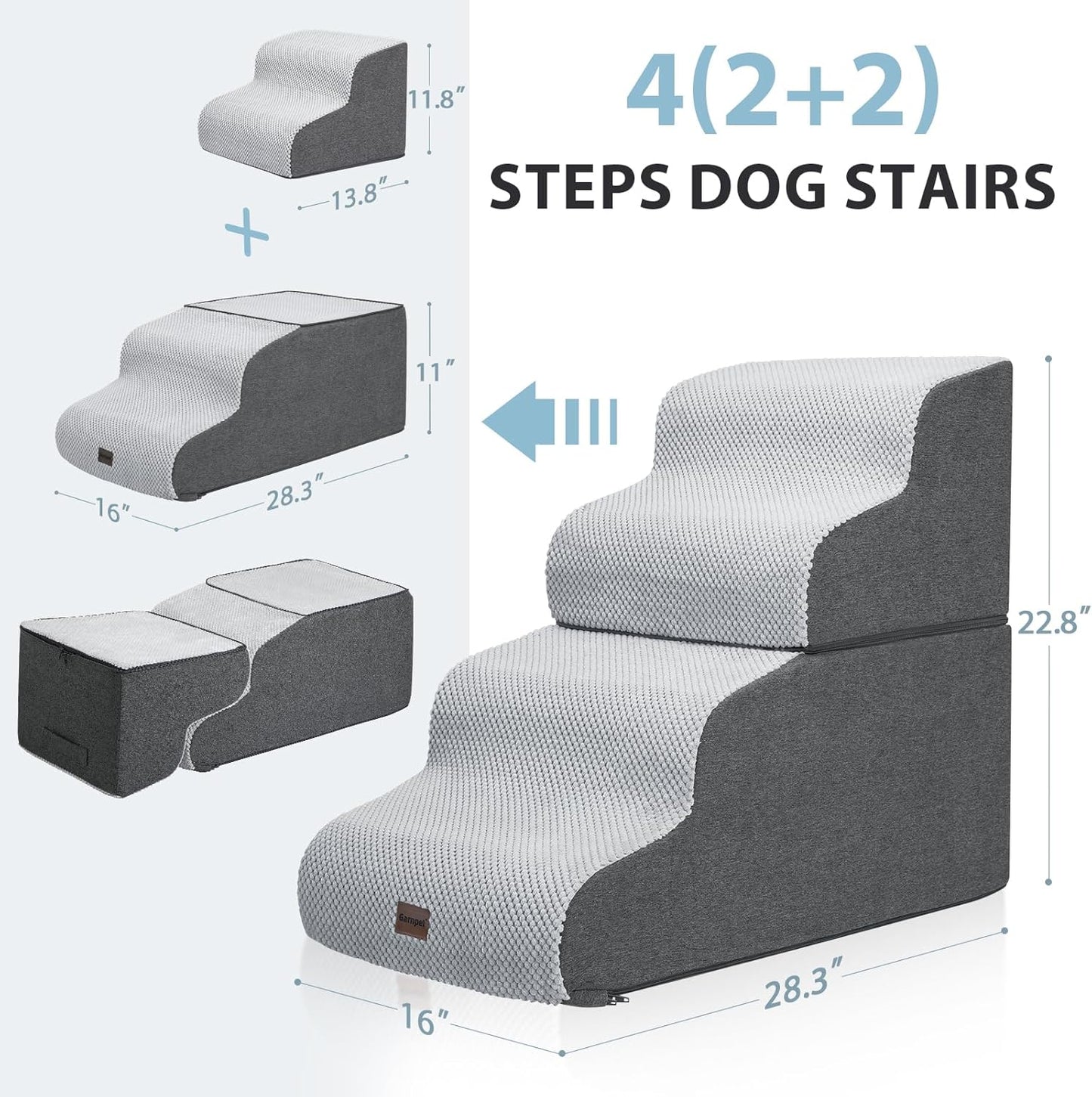 Dog Stairs for High Beds, 4-Step Dog Steps for Small Dogs and Cats, Foldable Pet Stairs for High Bed Climbing, Non-Slip Balanced Pet Step Indoor, Dark Grey