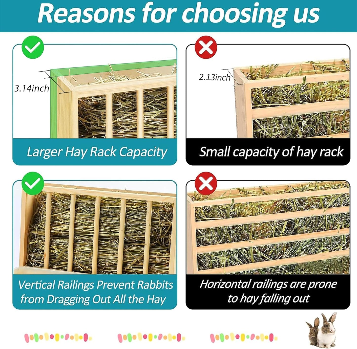 MOBYKE 3 in 1 Rabbit Hay Feeder with Litter Box, Wood, Mess Proof, for Guinea Pig, Chinchillas, Hamster, Dwarf Rabbit