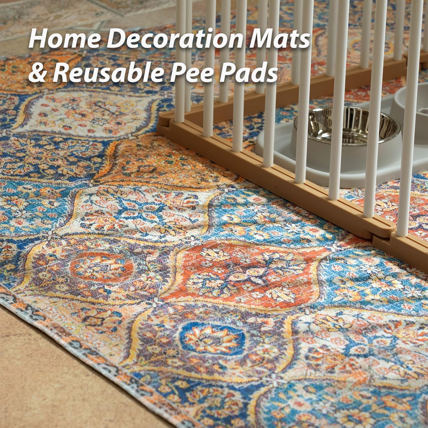 nunubaby Washable Pee Pads for Dogs, Stylish, Non-Slip and Leak-Proof Pee Pads. Reusable Potty Pads for Dogs for Crates and Floors.(Cream/Multi, 48" x48" )