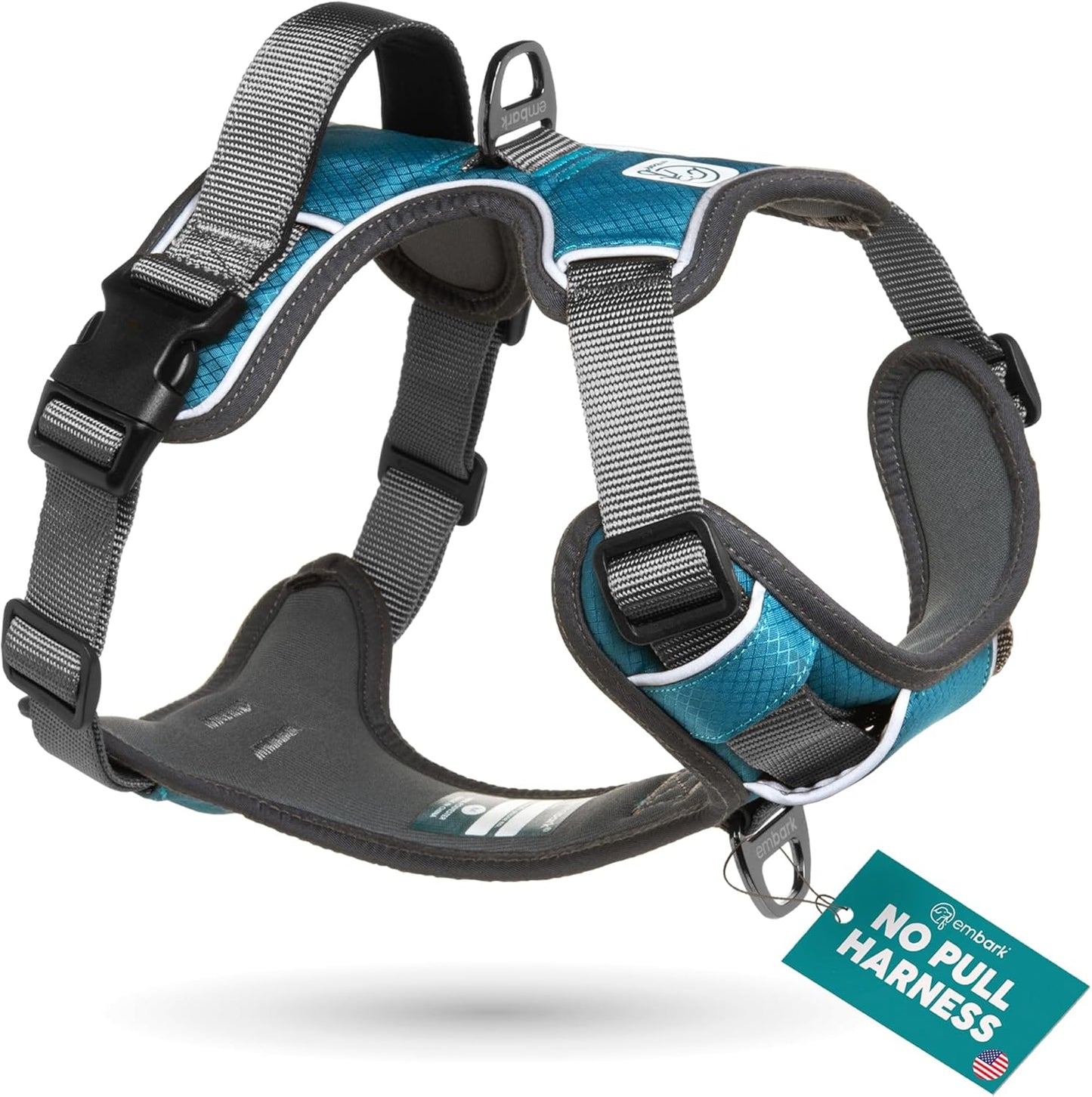 Embark Adventure Dog Harness, Reflective Trim No Pull Dog Harness for Large Dogs - Military Grade Nylon, Front Clip with Gel Lined Handle.