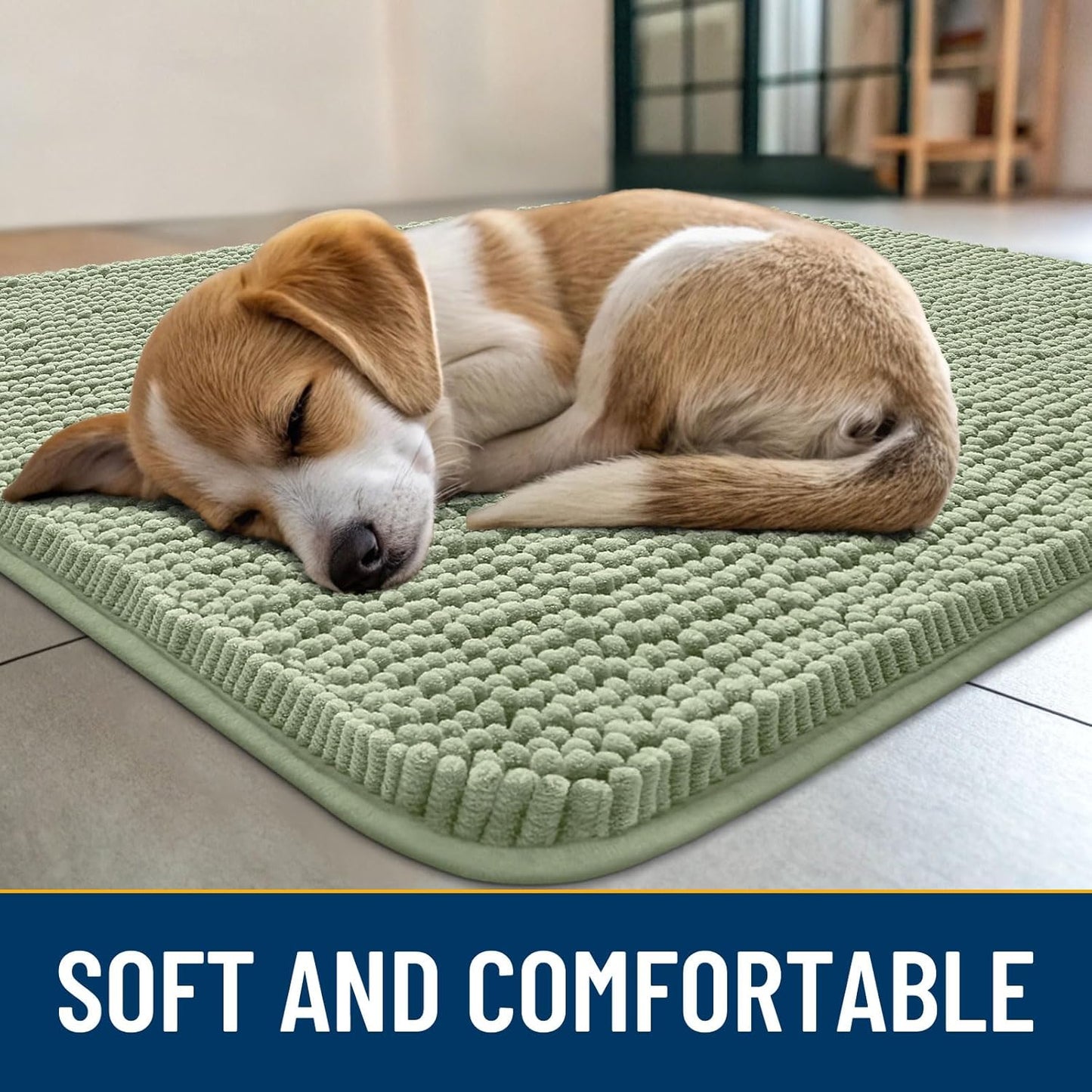 Smiry Dog Door Mat for Muddy Paws 48x30, Absorbs Moisture and Dirt Doormat, Non-Slip Washable Quick Dry Chenille Front Door Mat Indoor Entrance, Entryway Carpet for Inside Floor, Sage Green