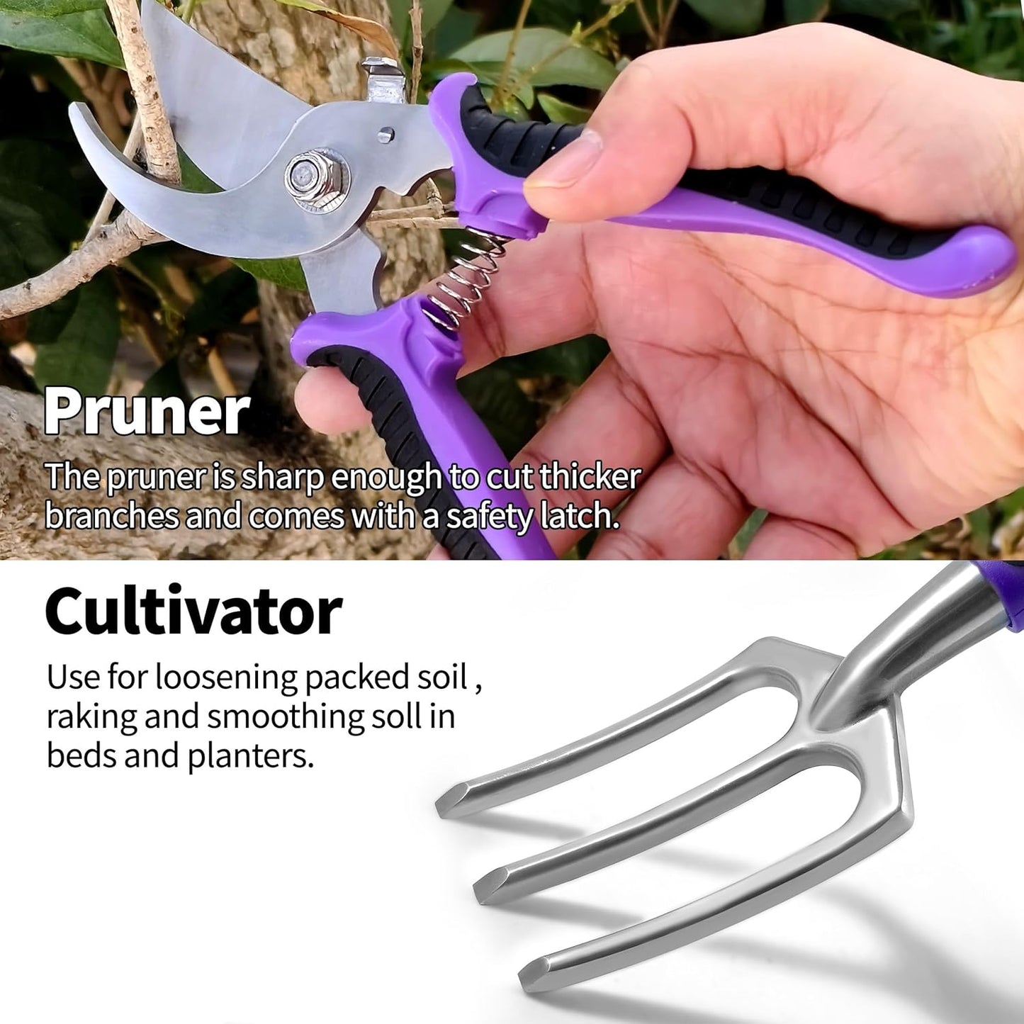 41-Piece Premium Gardening Tool Set, Stainless Steel Heavy Duty Gardening Tool Kit, with Non-Slip Rubber Grip, Storage Tote Bag, Outdoor Hand Tools, Ideal Gardening Gifts for All (Purple Floral)