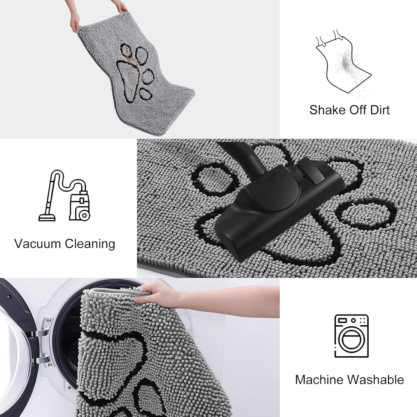 Smiry Dog Door Mat for Muddy Paws, Absorbent Dirt Trapper Non Slip Quick Dry Washable Chenille Mat for Mud Dogs, Entry Rug for Indoor and Outdoor (24x16 Inches, Grey)