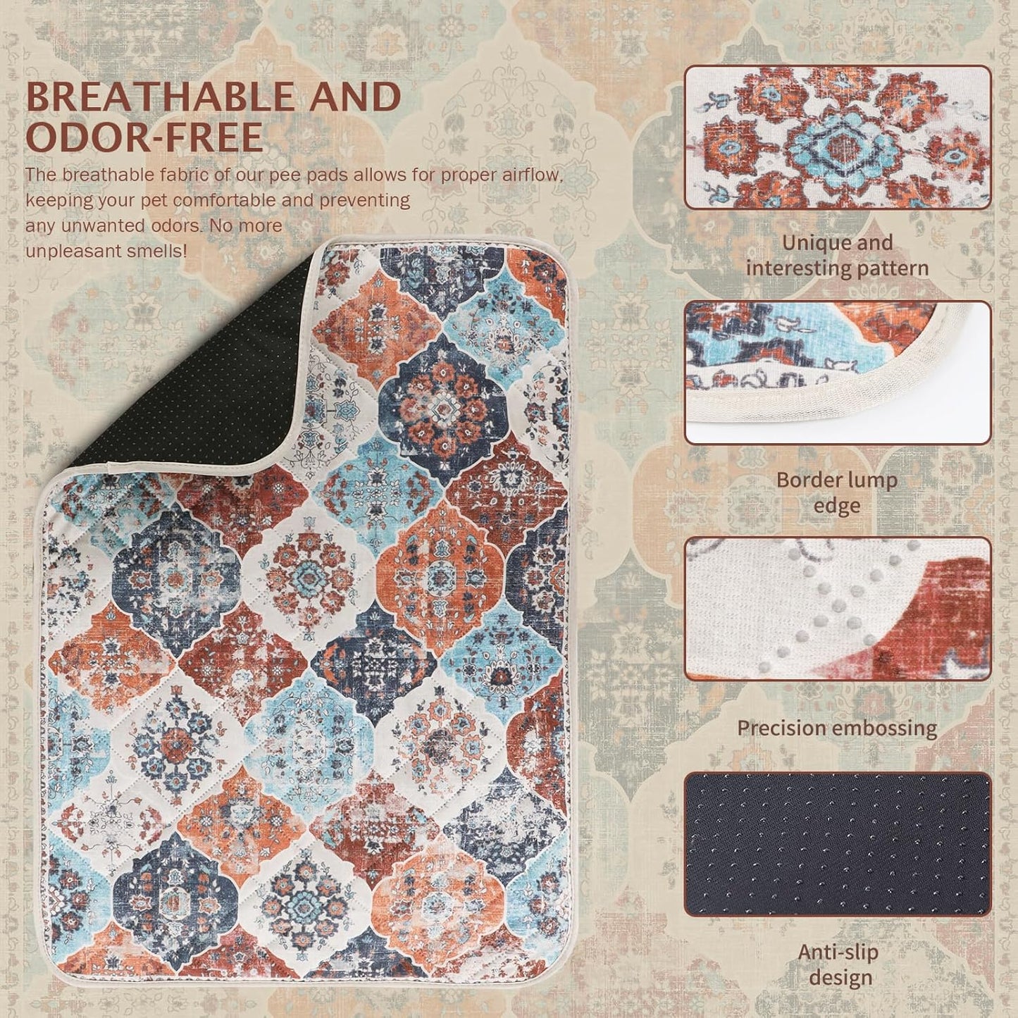 IEUUMLER Washable Pee Pads for Dogs, 2 Pack Reusable Pee Pads for Dogs Non-Slip Grip, Super Absorbent Waterproof Puppy Pads for Potty Training, Playpen, Crate, Whelping Box EU011 (Orange,41" x 41")