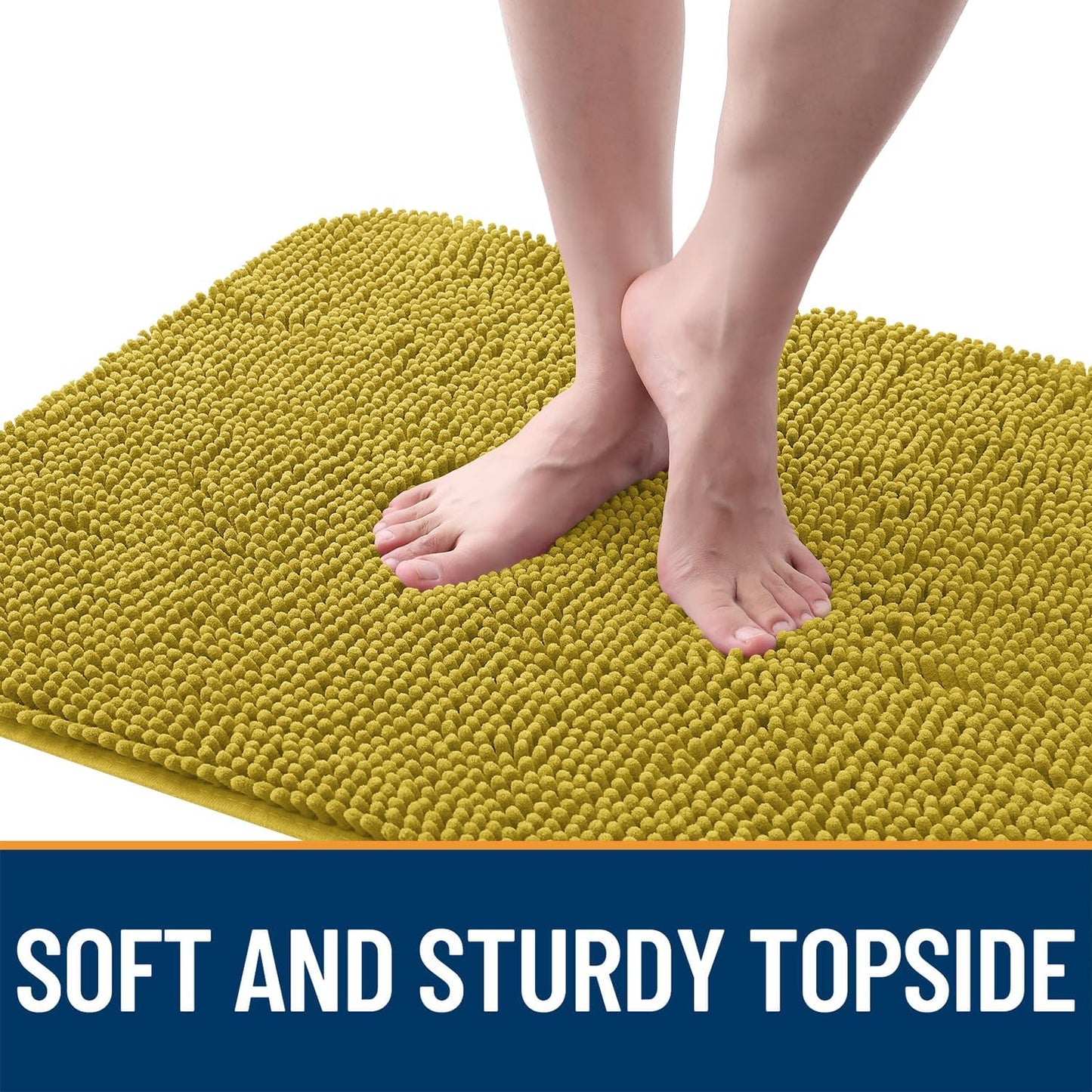 OLANLY Dog Door Mat for Muddy Paws 44x24, Absorbs Moisture and Dirt, Absorbent Non-Slip Washable Doormat, Quick Dry Chenille Mud Mat, Entry Indoor Entryway Carpet for Inside Floor, Mustard Yellow