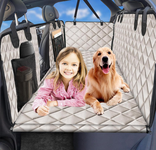 URPOWER Back Seat Extender for Dogs - Hard Bottom Dog Car Seat Cover Holds 400 lbs, Waterproof Dog Hammock Dogs Bed for Cars, SUVs & Small Trucks, Pet Backseat Protector with Mesh Window & Large Space