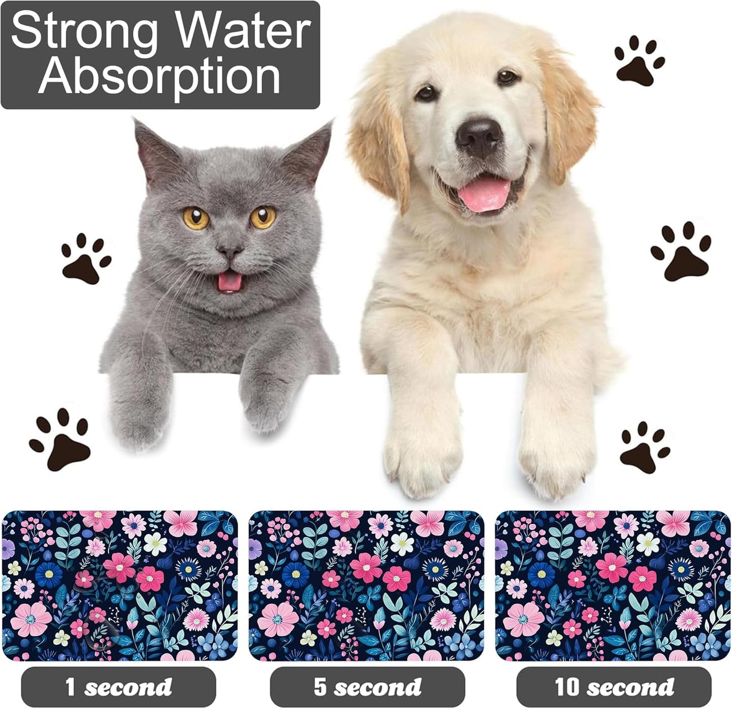 Groovy Wildflowers Pet Feeding Mat-Quick Dry Absorbent Dog Cat Food Mat, Anti-Slip Water Bowl Mats for Messy Eaters-No Stains Indoor Pet Accessories 16"x24"
