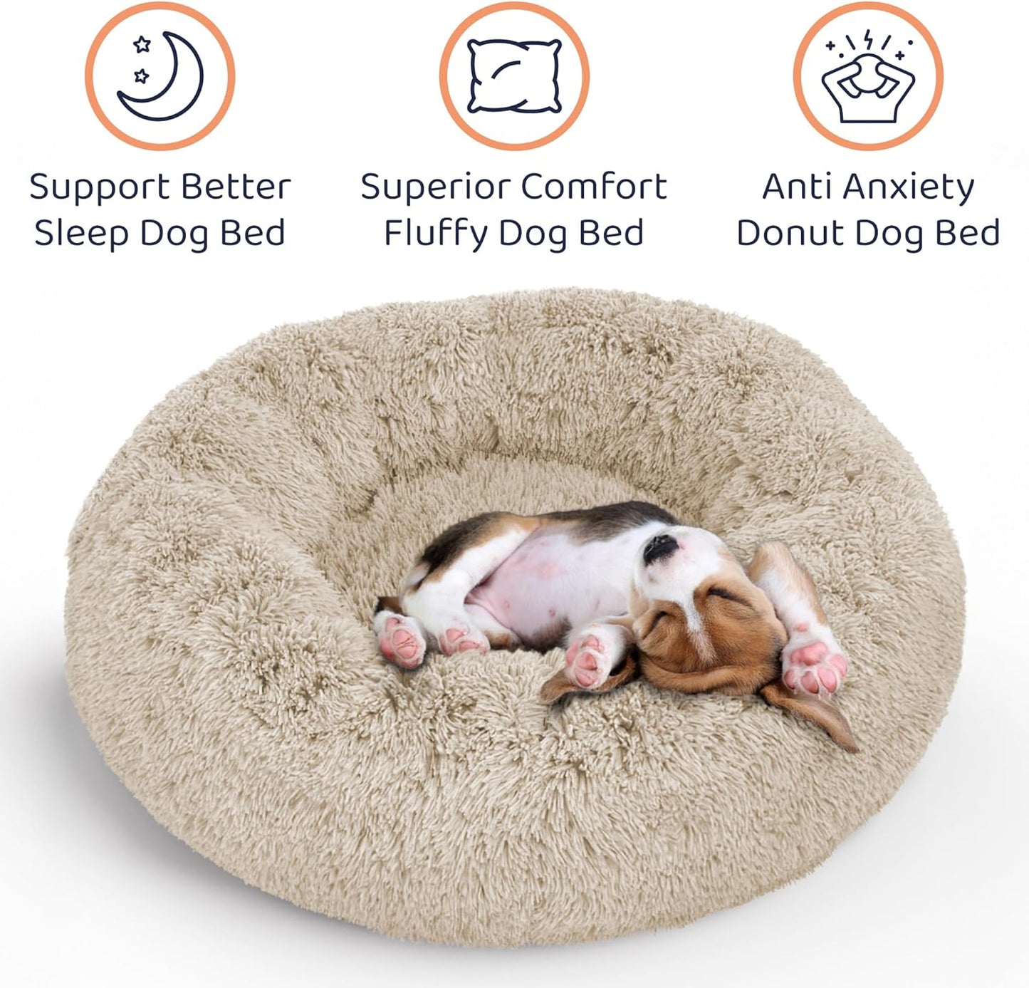 Donut Dog Bed - Premium Comfort for Anxiety Relief - Fluffy & Calming Design with Ultra-Plush Support | Cozy Round Dog Bed with Super Soft Circle Style (Size S Beige)