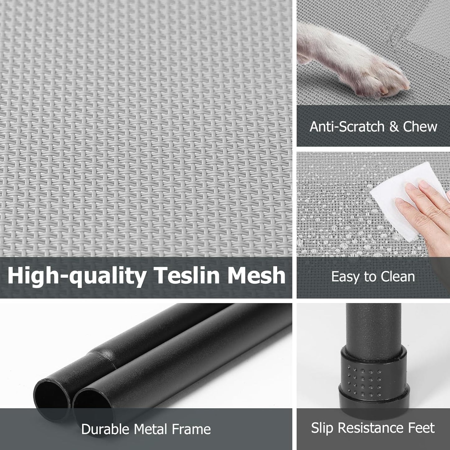 Elevated Dog Bed for Outdoor, XXXL Raised Dogs Cot with Washable Mesh, Cooling Pet Beds Chew Proof Dog Hammock, Metal Frame Lifted Platform for Training Outside Camping, 59 inch Grey