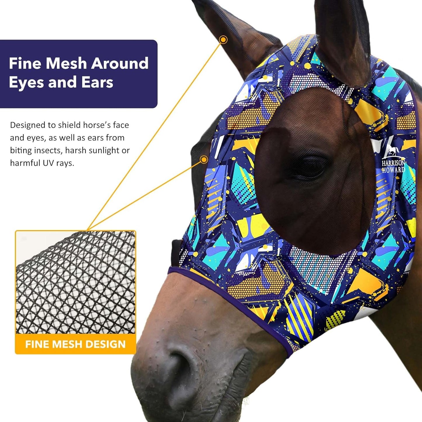 Harrison Howard Super Comfort Stretchy Fitting Horse Fly Mask with UV Protection Soft on Skin with Breathability Graffiti Mix Pony