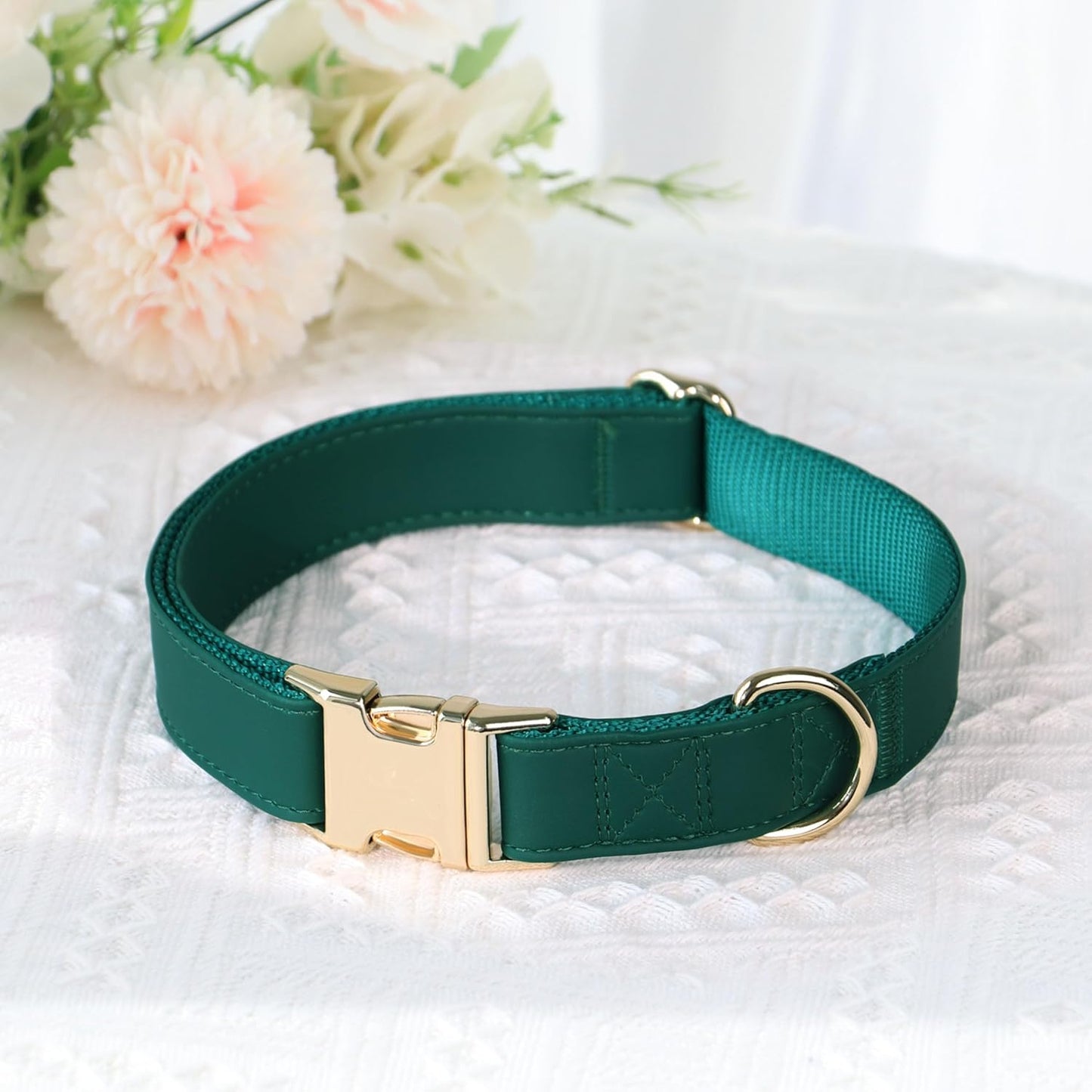 PET ARTIST Soft PU Leather Dog Collar, Bright Color & Durable Dog Collar Leather with Rose Gold Quick Release Metal Buckle, Adjustable Nylon Padded Pet Collars for Small Dogs, Neck Fit 9-14"