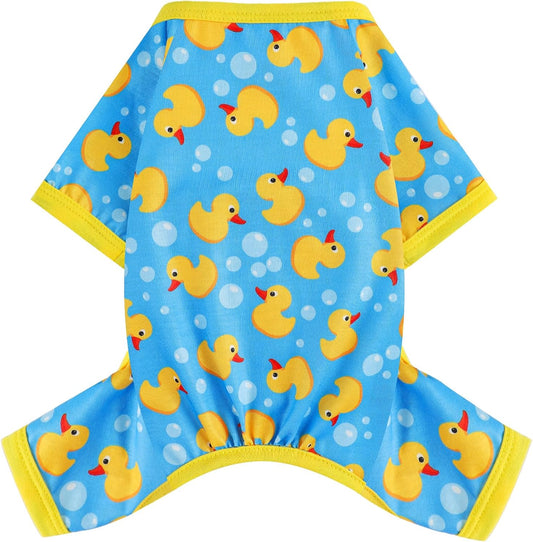 Dog Pajamas Small Sized Dogs Stretchable Summer Dog Clothes Pjs 4 Legs Girl Boy Cute Soft Puppy Outfits Doggie Cat Jammies Jumpsuit Sleeper for Pet, Blue Duck, S