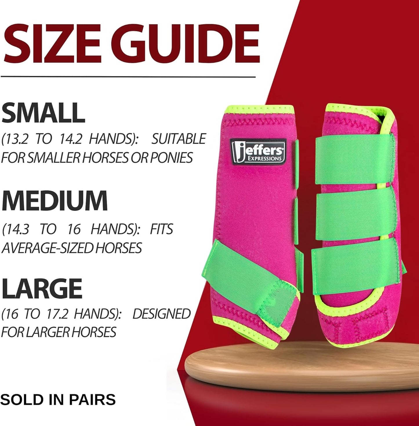 Jeffers Expression Neon Horse Boots 1 Pair – Pink & Lime, Breathable Neoprene with Secure Strap Closures, Durable Premium Protection for Jump Training & Trail Riding – Front & Hind, Large Size