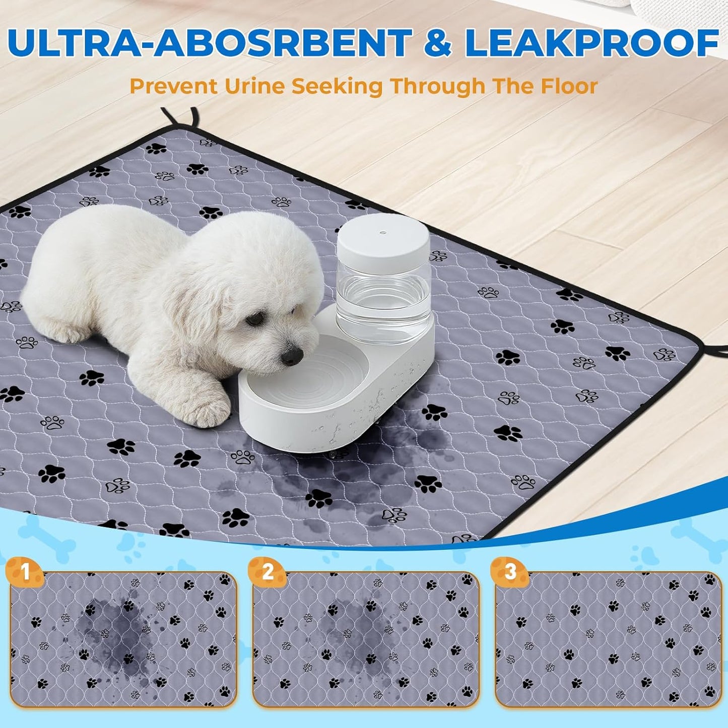 Fostanfly Washable Dog Pee Pads, 2 Pack 36''x72'' Non Slip Reusable Puppy Pee Pads with Great Urine Absorption, Dog Mats for Whelping, Potty, Pet Training