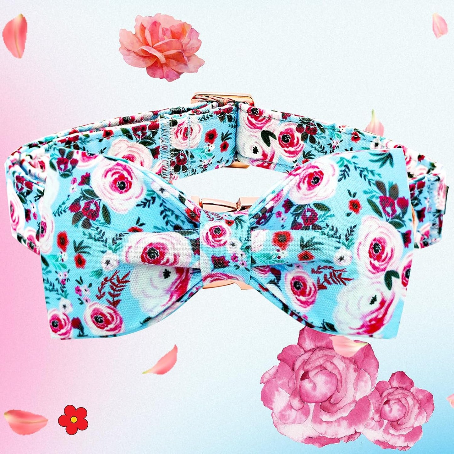Elegant little tail Dog Collar, Rose Print Pet Collar Summer Dog Collar Durable Metal Buckle Dog Collars Cotton Pet Adjustable Dog Collars for X-Large Dogs