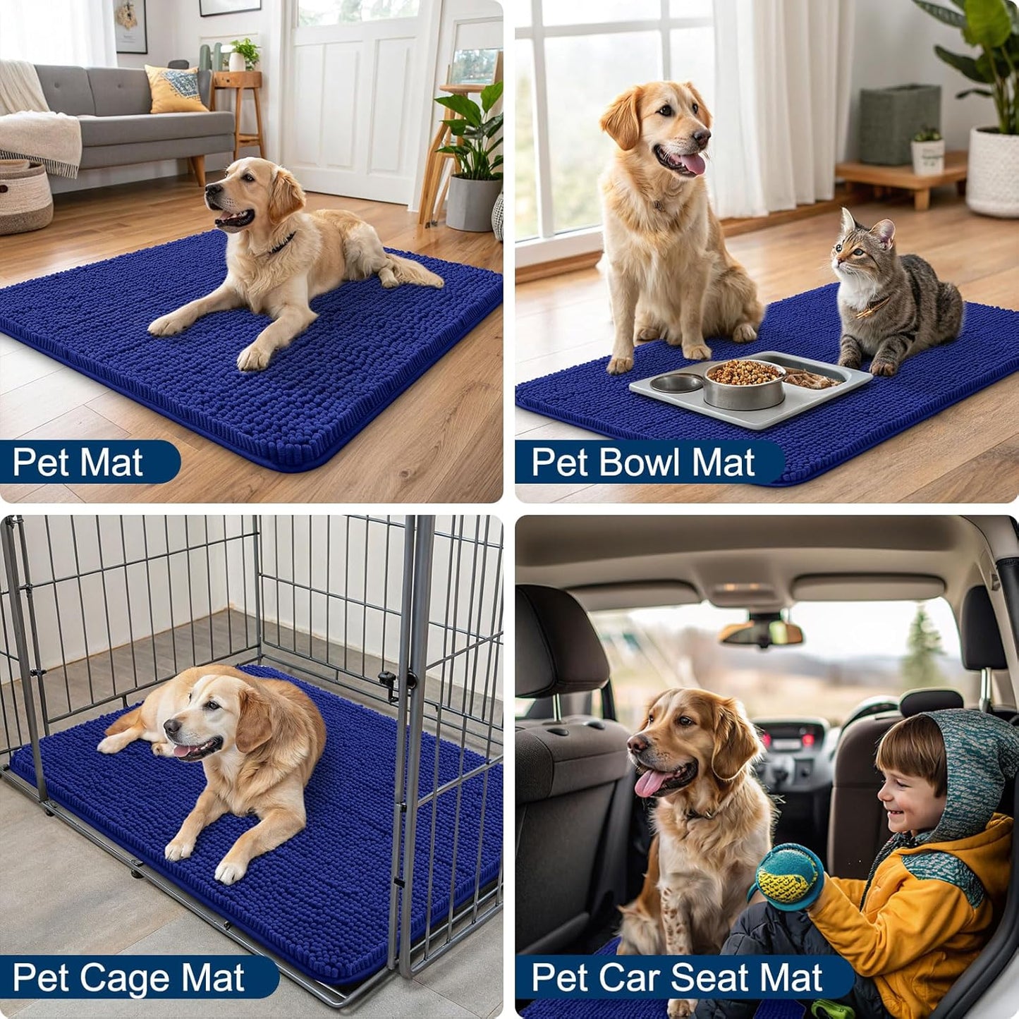 Smiry Dog Door Mat for Muddy Paws 36x24, Absorbs Moisture and Dirt Doormat, Non-Slip Washable Quick Dry Chenille Front Door Mat Indoor Entrance, Entryway Carpet for Inside Floor, Navy Blue