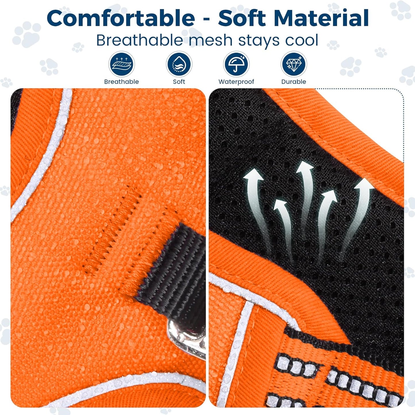 Funfox Dog Harness No Pull, Adjustable Pet Vest Harness, Super Soft Material with Vertical Handle Easy Control, Reflective Night Walking, 2 Leash Clips for XLarge Dogs, Orange, XL