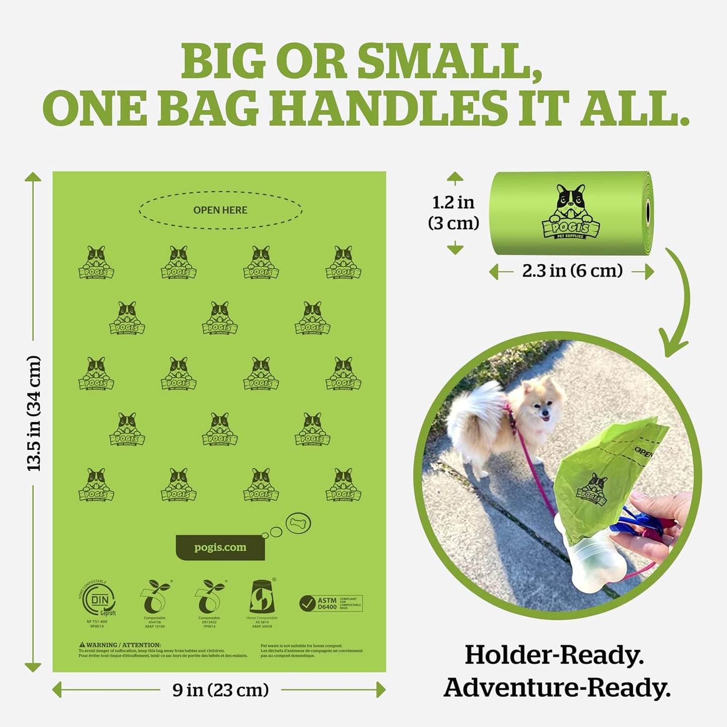 Pogi's Compostable Poop Bags – Leak-Proof, Extra-Large, Made with Plants – 32 Rolls (480 Bags)