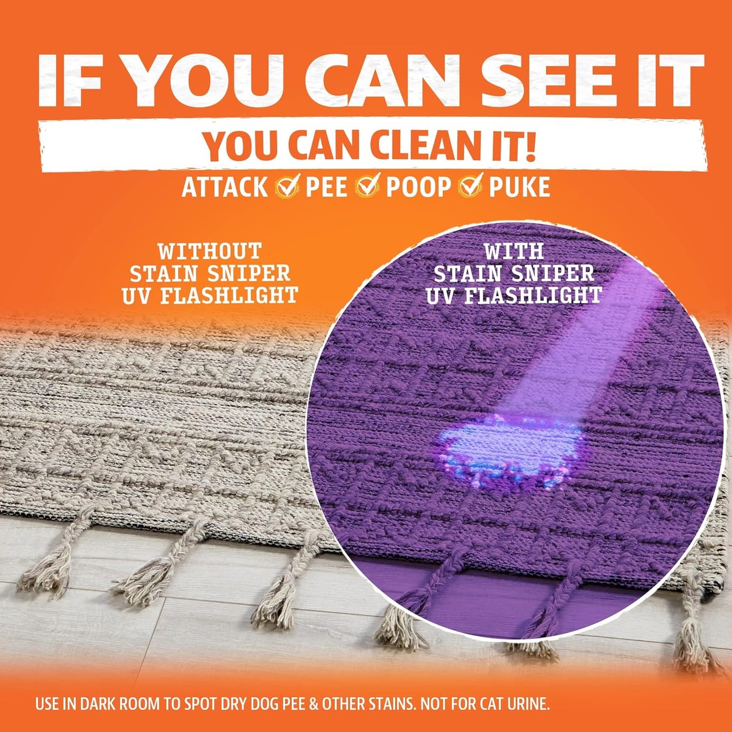 ANGRY ORANGE Pet Stain Remover Kit for Dog Urine - Enzyme Cleaner - Citrus - 32 oz + UV Flashlight