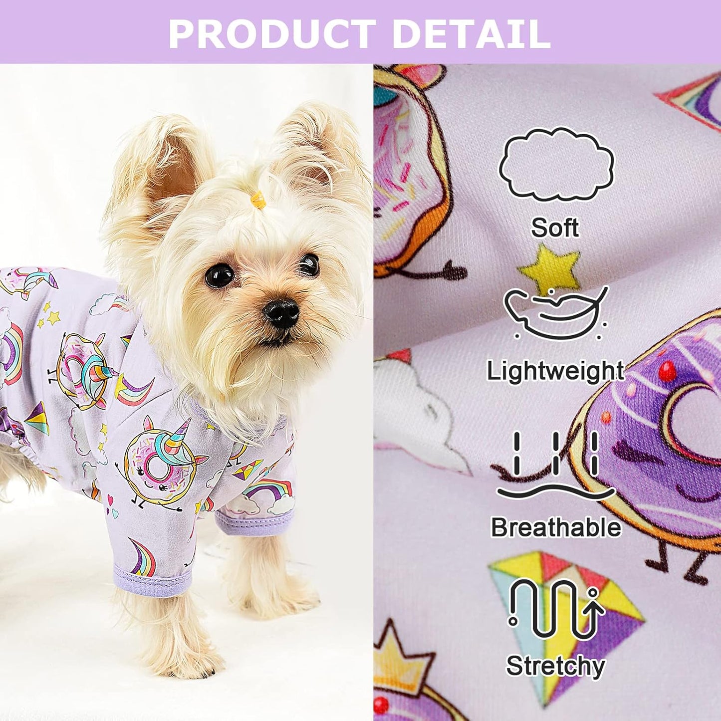 Dog Pajamas Pjs Summer Dog Clothes for Small Dogs Girl - Boy - Medium Size Dogs, Soft Stretchy Puppy Clothes Doggie Onesies Fall Pet Jammies Outfit (Donut Purple, Medium)